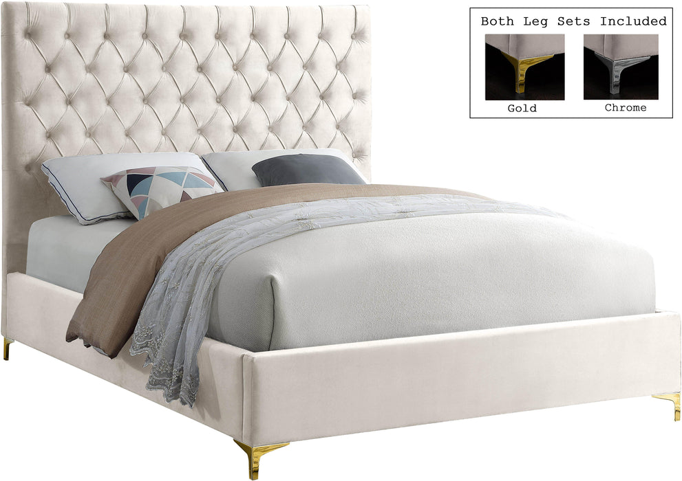 Cruz Cream Velvet King Bed - Dinettes Plus Furniture