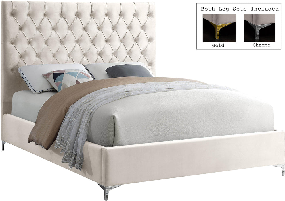 Cruz Cream Velvet King Bed - Dinettes Plus Furniture