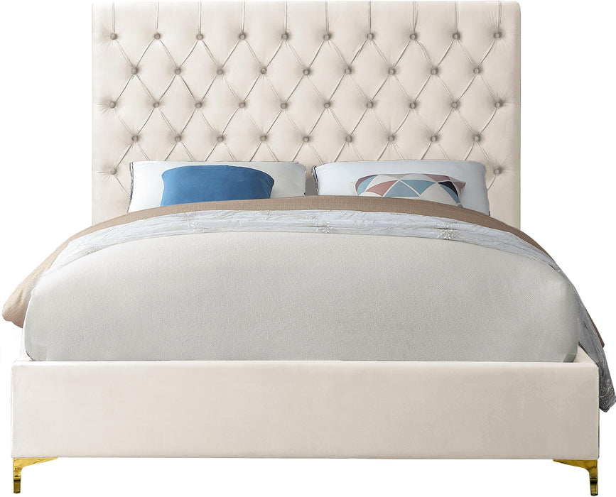 Cruz Cream Velvet Queen Bed - Dinettes Plus Furniture