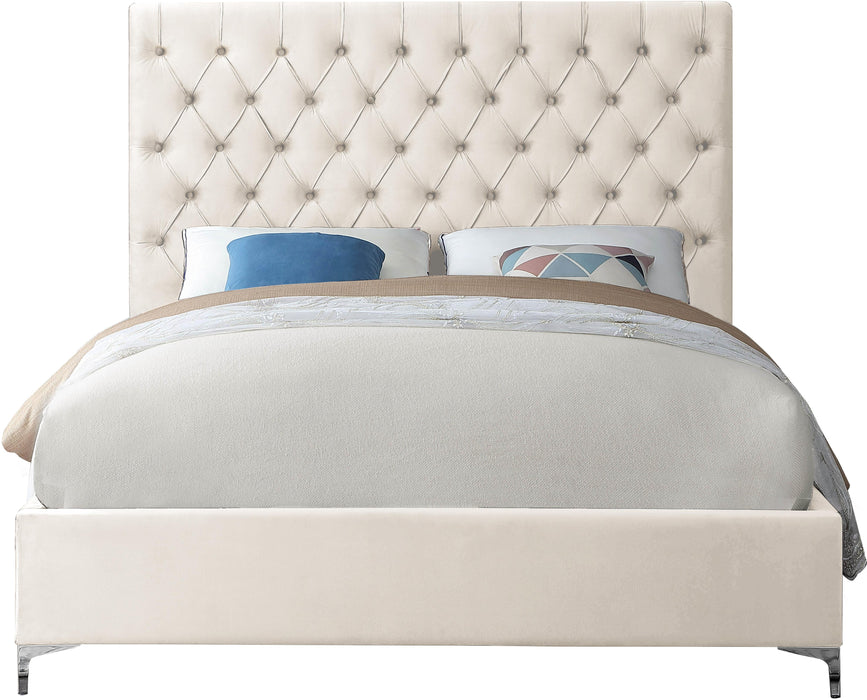 Cruz Cream Velvet King Bed - Dinettes Plus Furniture