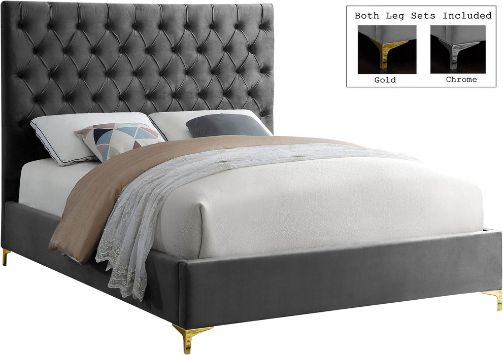 Cruz Grey Velvet Queen Bed - Dinettes Plus Furniture