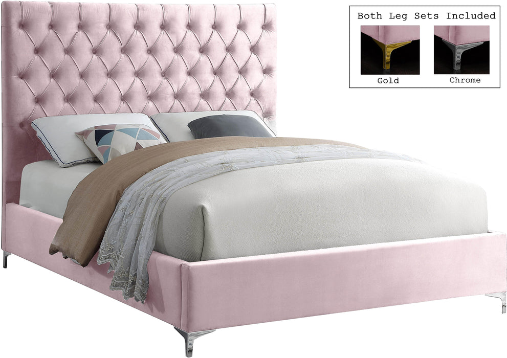 Cruz Pink Velvet King Bed - Dinettes Plus Furniture