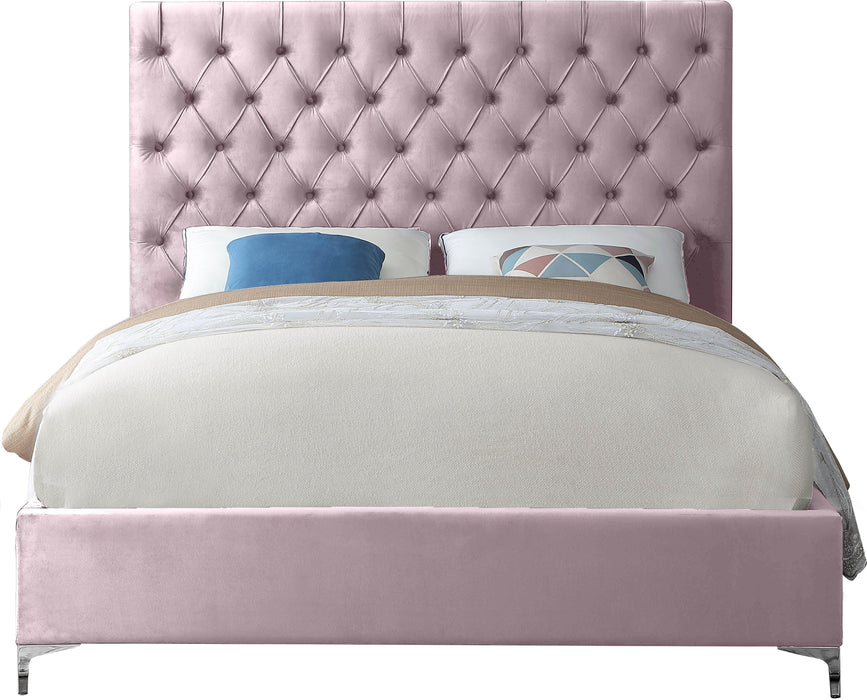 Cruz Pink Velvet King Bed - Dinettes Plus Furniture