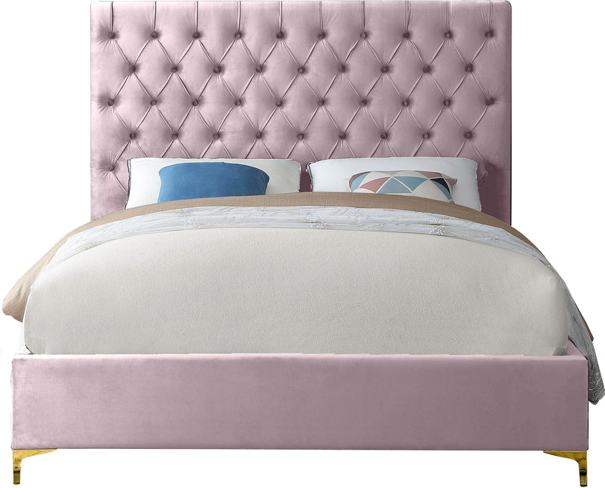 Cruz Pink Velvet King Bed - Dinettes Plus Furniture
