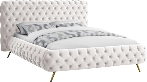 Delano Cream Velvet Queen Bed - Dinettes Plus Furniture