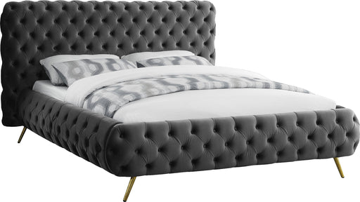 Delano Grey Velvet Queen Bed - Dinettes Plus Furniture