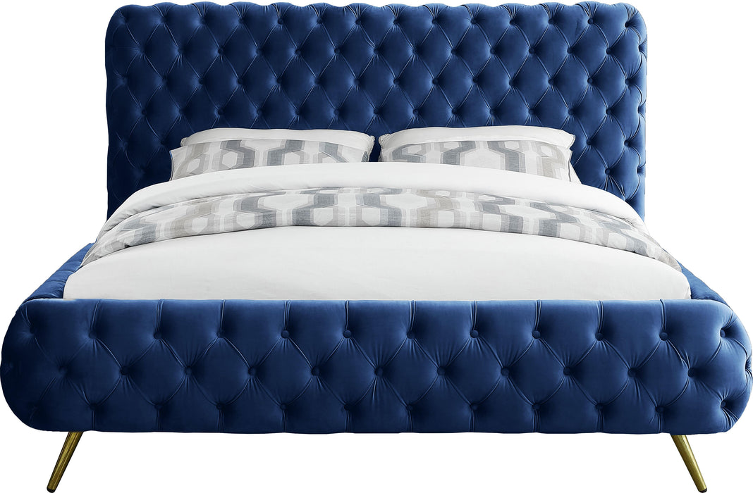 Delano Navy Velvet Queen Bed - Dinettes Plus Furniture