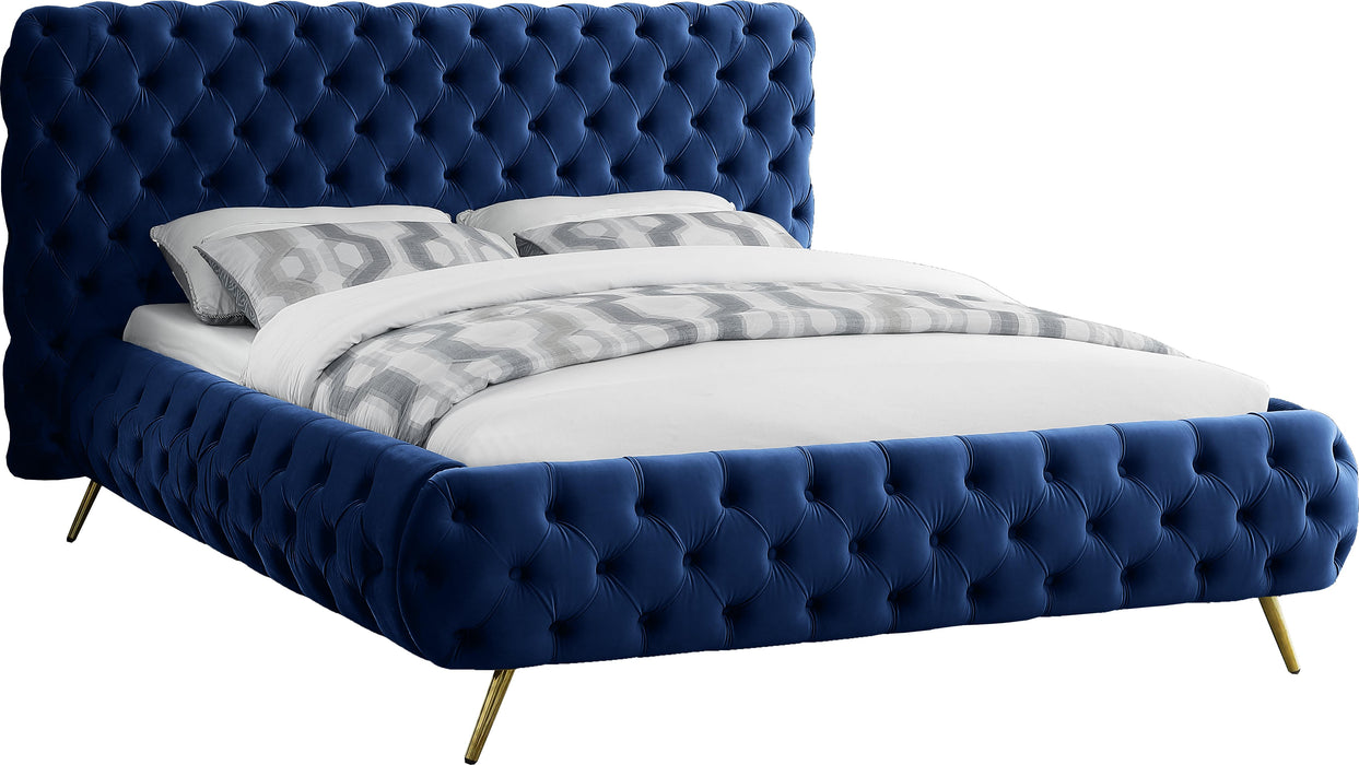 Delano Navy Velvet Queen Bed - Dinettes Plus Furniture