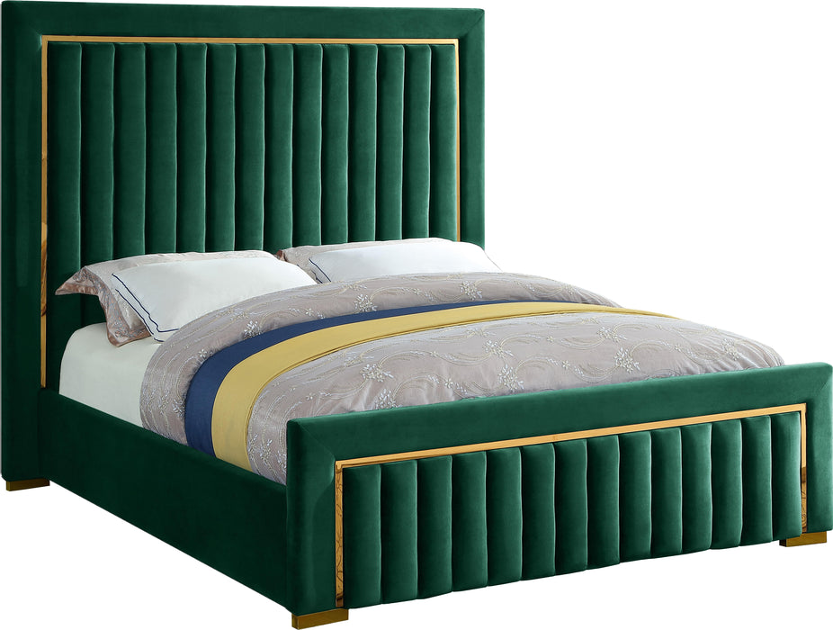 Dolce Green Velvet Queen Bed (3 Boxes) - Dinettes Plus Furniture