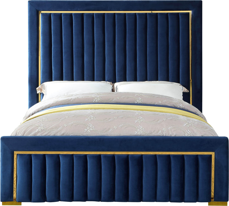 Dolce Navy Velvet Queen Bed (3 Boxes) - Dinettes Plus Furniture