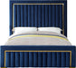 Dolce Navy Velvet Queen Bed (3 Boxes) - Dinettes Plus Furniture