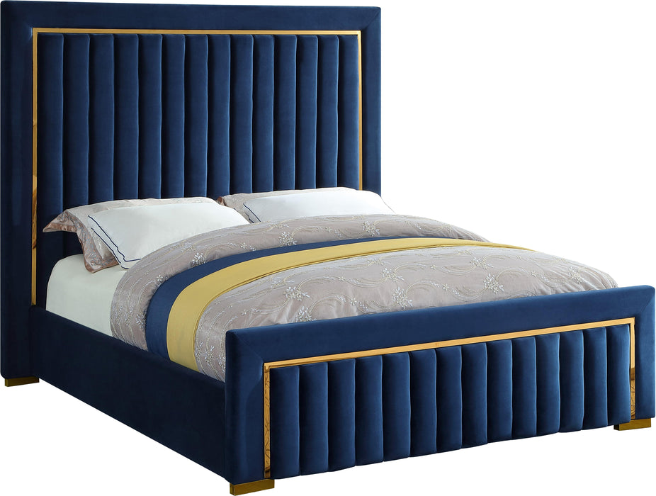 Dolce Navy Velvet King Bed (3 Boxes) - Dinettes Plus Furniture