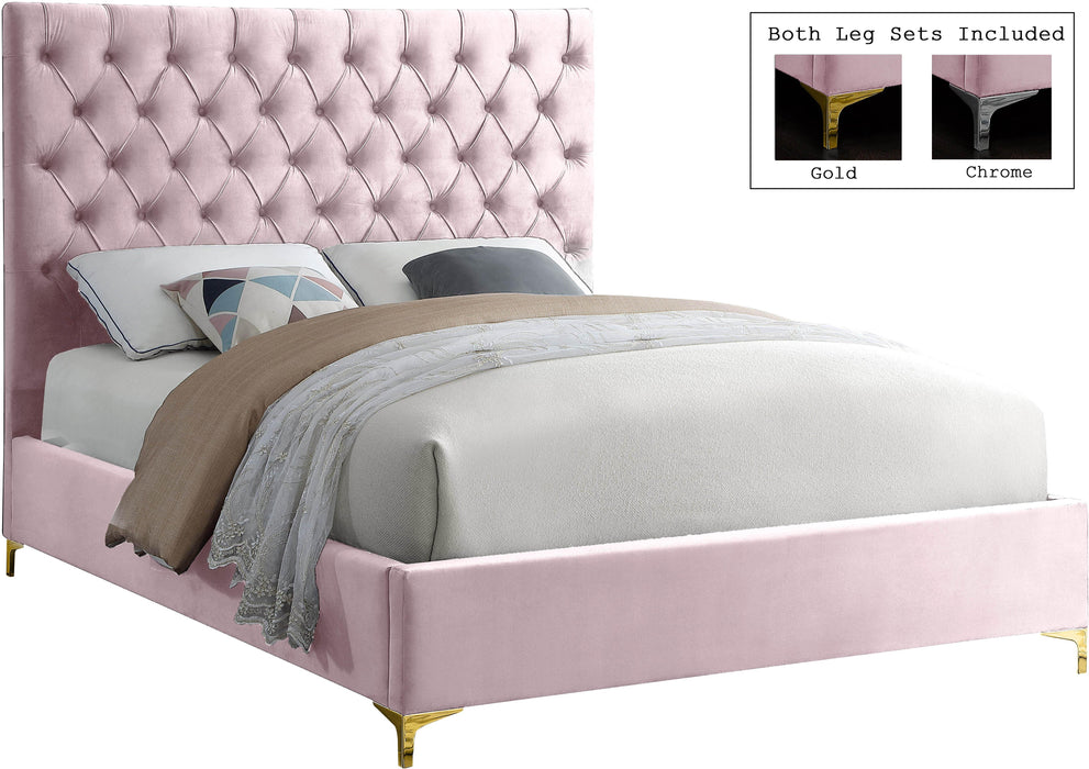 Cruz Pink Velvet King Bed - Dinettes Plus Furniture