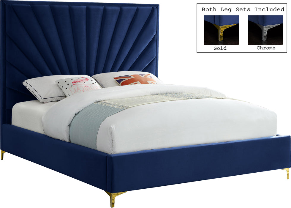 Eclipse Navy Velvet Queen Bed - Dinettes Plus Furniture