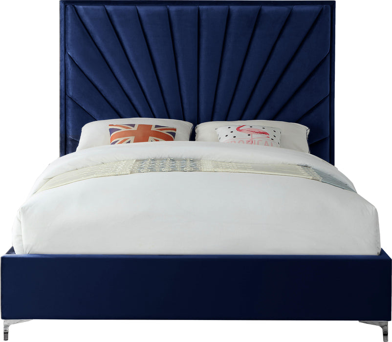 Eclipse Navy Velvet Queen Bed - Dinettes Plus Furniture