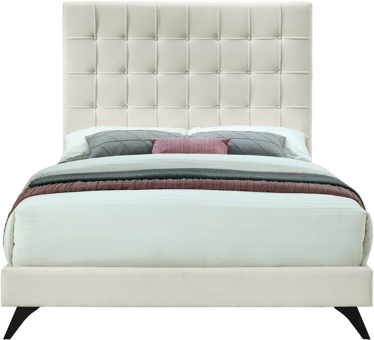 Elly Cream Velvet King Bed - Dinettes Plus Furniture