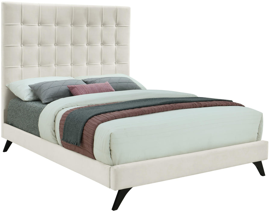 Elly Cream Velvet Queen Bed - Dinettes Plus Furniture
