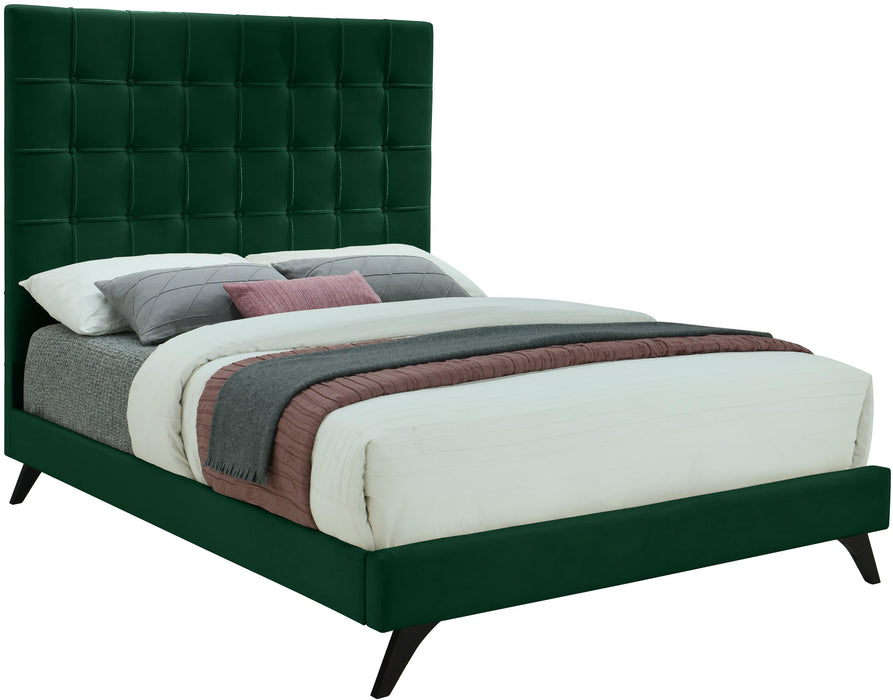 Elly Green Velvet Queen Bed - Dinettes Plus Furniture