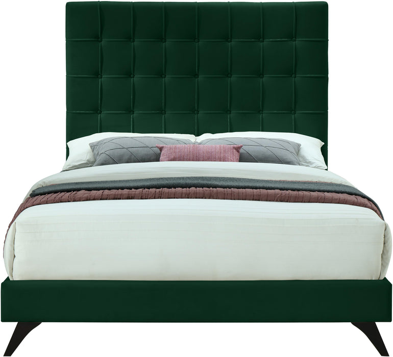 Elly Green Velvet Queen Bed - Dinettes Plus Furniture