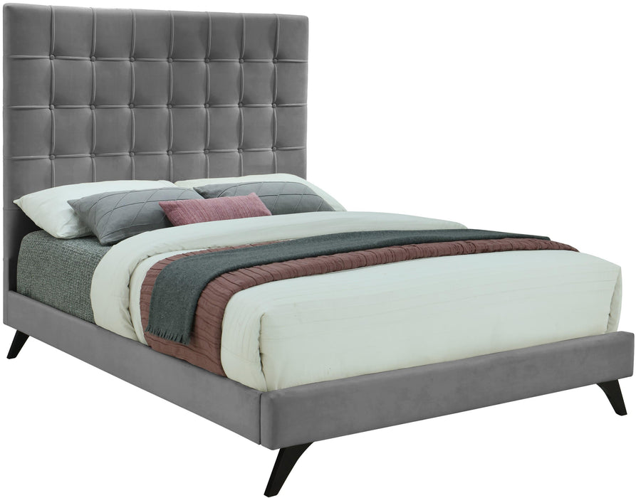 Elly Grey Velvet Queen Bed - Dinettes Plus Furniture