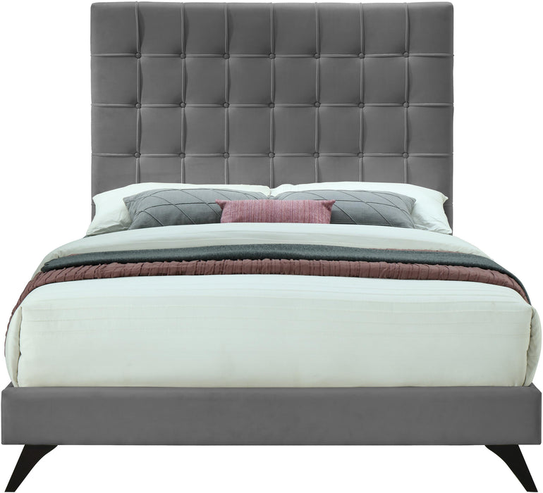 Elly Grey Velvet Queen Bed - Dinettes Plus Furniture