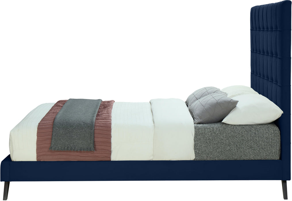 Elly Navy Velvet Queen Bed - Dinettes Plus Furniture