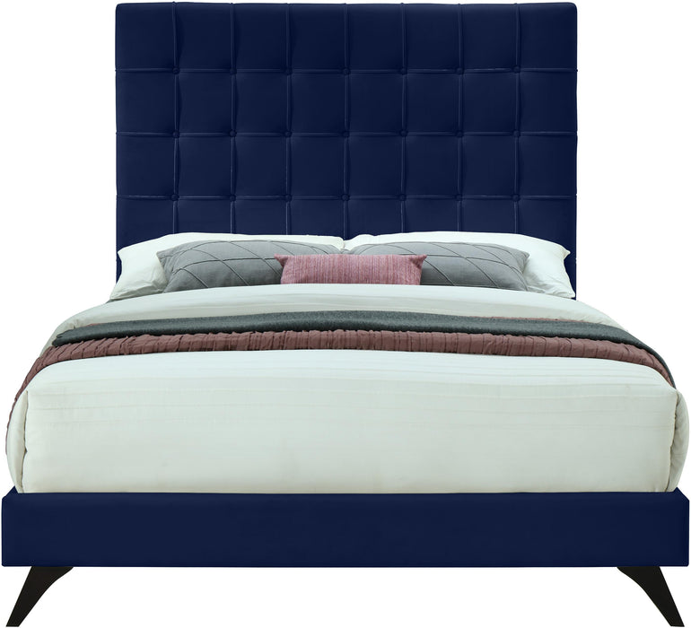 Elly Navy Velvet Queen Bed - Dinettes Plus Furniture