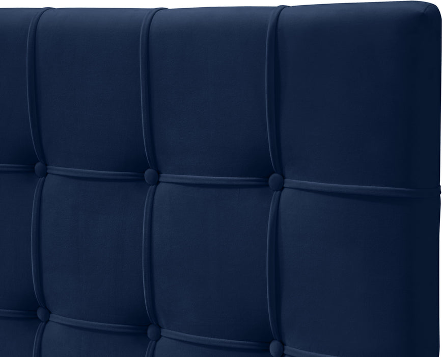 Elly Navy Velvet Queen Bed - Dinettes Plus Furniture