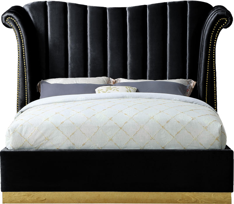 Flora Black Velvet Queen Bed (3 Boxes) - Dinettes Plus Furniture