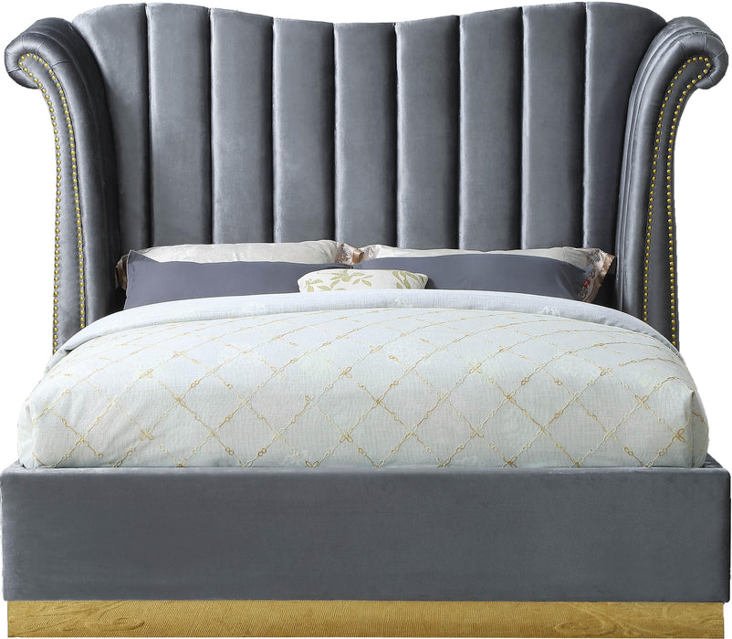 Flora Grey Velvet Queen Bed (3 Boxes) - Dinettes Plus Furniture