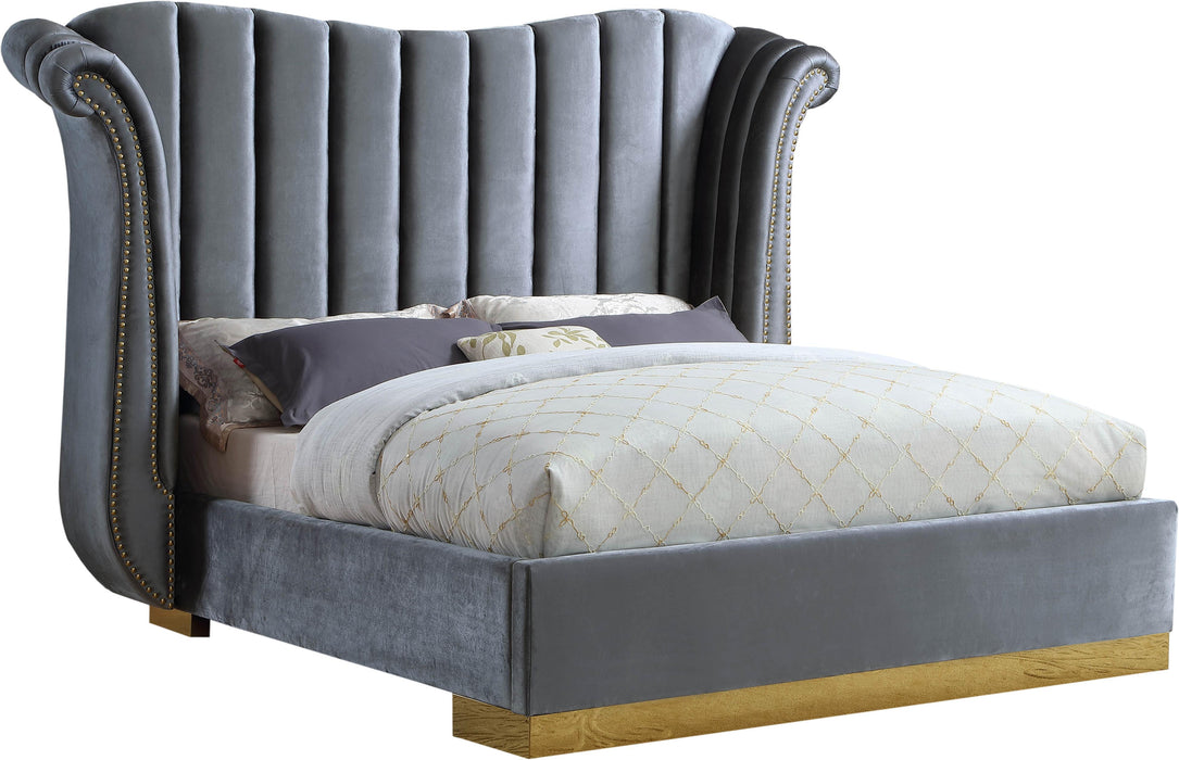 Flora Grey Velvet Queen Bed (3 Boxes) - Dinettes Plus Furniture