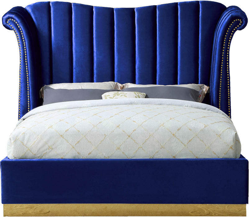 Flora Navy Velvet Queen Bed (3 Boxes) - Dinettes Plus Furniture