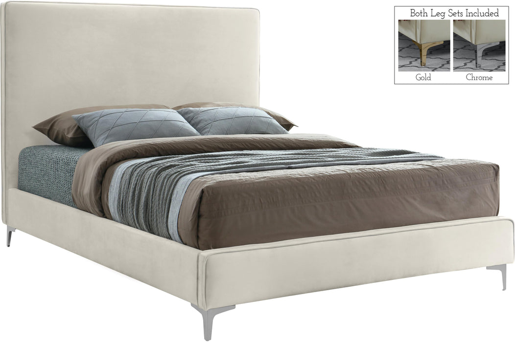 Geri Cream Velvet Queen Bed