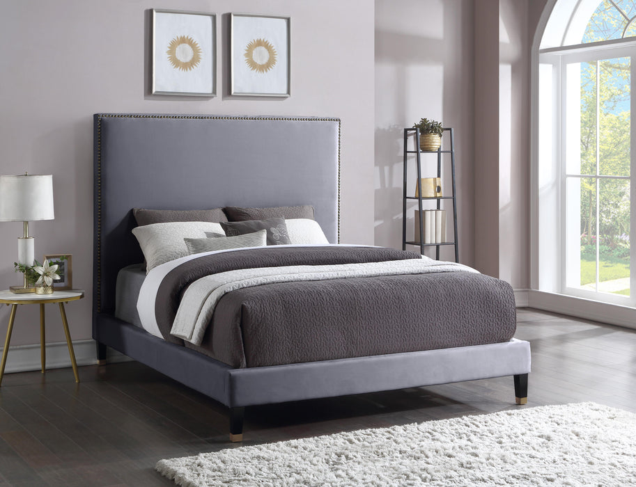 Harlie Grey Velvet Queen Bed