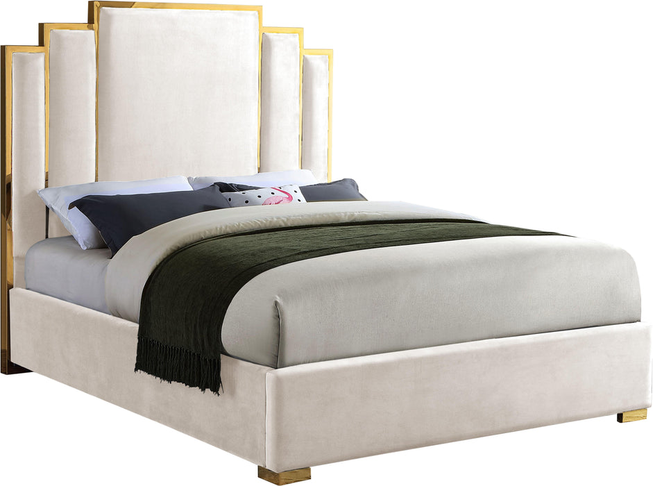 Hugo Cream Velvet Queen Bed - Dinettes Plus Furniture