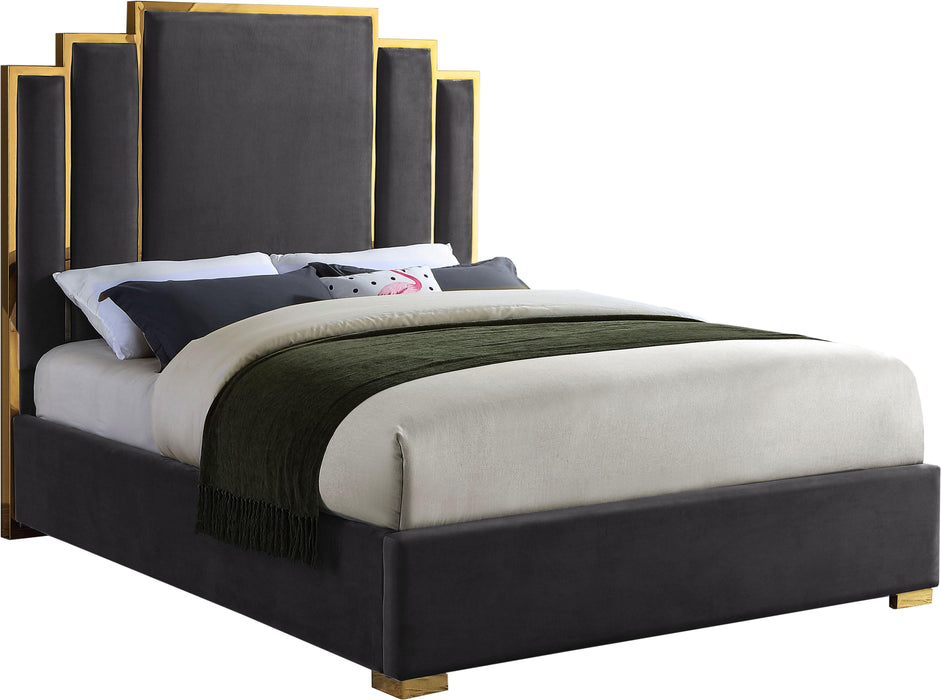 Hugo Grey Velvet Queen Bed - Dinettes Plus Furniture