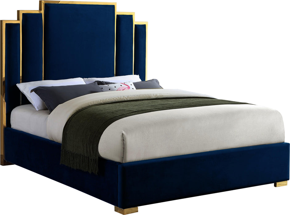 Hugo Navy Velvet King Bed - Dinettes Plus Furniture