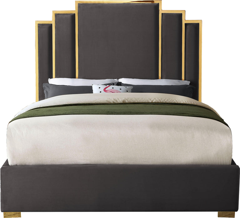 Hugo Grey Velvet Queen Bed - Dinettes Plus Furniture