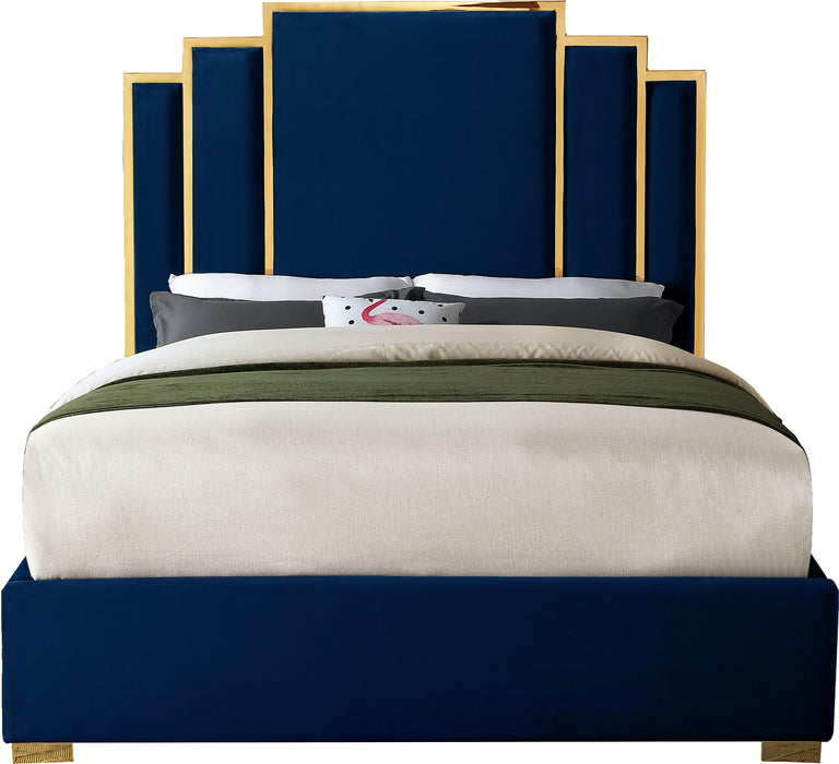 Hugo Navy Velvet King Bed - Dinettes Plus Furniture
