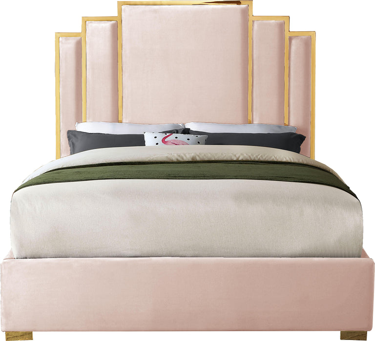 Hugo Pink Velvet Queen Bed - Dinettes Plus Furniture