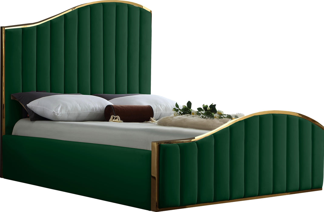 Jolie Green Velvet Queen Bed (3 Boxes) - Dinettes Plus Furniture
