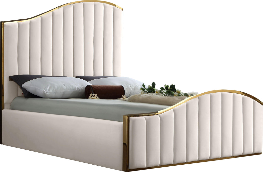 Jolie Cream Velvet Queen Bed (3 Boxes) - Dinettes Plus Furniture