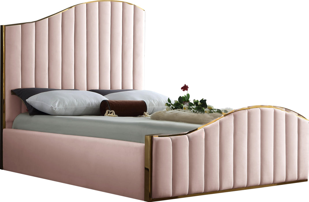 Jolie Pink Velvet Queen Bed (3 Boxes) - Dinettes Plus Furniture