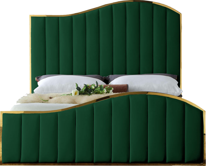 Jolie Green Velvet Queen Bed (3 Boxes) - Dinettes Plus Furniture