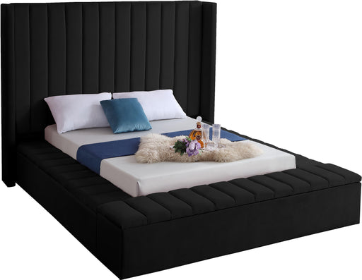 Kiki Black Velvet King Bed (3 Boxes) - Dinettes Plus Furniture
