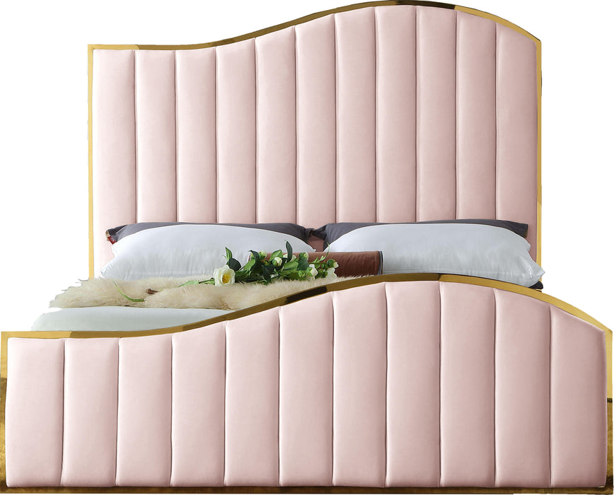 Jolie Pink Velvet Queen Bed (3 Boxes) - Dinettes Plus Furniture