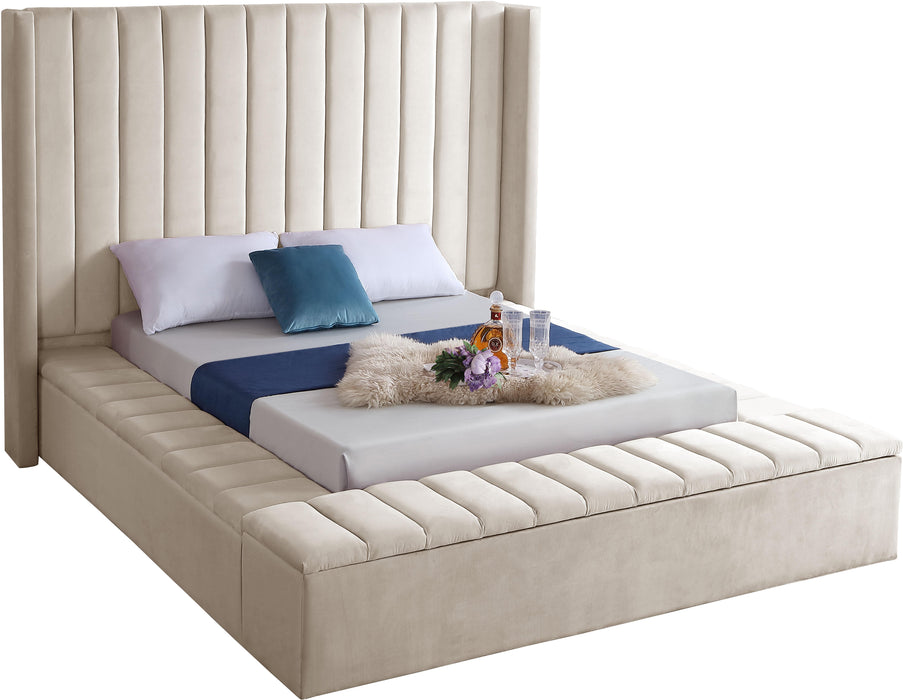 Kiki Cream Velvet Queen Bed (3 Boxes) - Dinettes Plus Furniture
