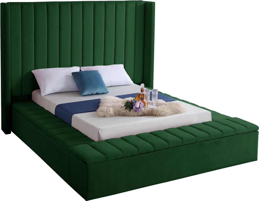 Kiki Green Velvet King Bed (3 Boxes) - Dinettes Plus Furniture