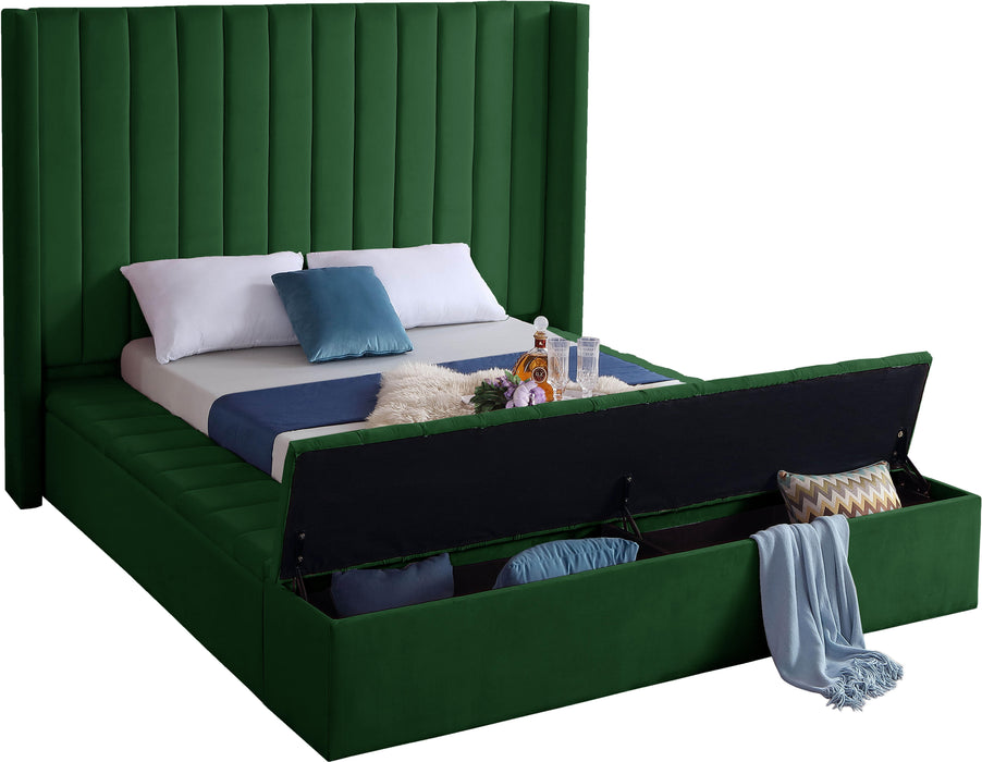 Kiki Green Velvet King Bed (3 Boxes) - Dinettes Plus Furniture