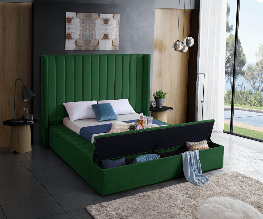 Kiki Green Velvet King Bed (3 Boxes) - Dinettes Plus Furniture